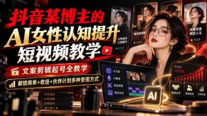 抖音某博主的Ai女性认知提升短视频教学，文案剪辑起号全教学，解锁商单+收徒+伙伴计划多种变现方式|淘骐网赚资源库