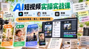 AI短视频实操实战课，即梦+豆包+剪映，轻松制作带货/育儿/故事短视频|淘骐网赚资源库