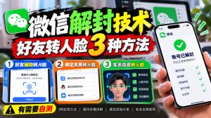 微信解封技术，好友转人脸3种方法，外来技术，有需要自测|淘骐网赚资源库