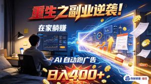 重生之副业逆袭!在家躺赚AI自动跑广告日入400+,无需人工操作【揭秘】|淘骐网赚资源库