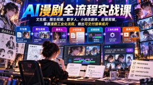 AI漫剧全流程实战课,文生图、图生视频、数字人、小说改剧本、后期剪辑,掌握漫剧工业化流程,做出可交付接单成片|淘骐网赚资源库