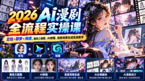 【无水印】2026 AI漫剧全流程实操课｜豆包+即梦+海螺，角色三视图、AI修图、创意场景生成实战教学|淘骐网赚资源库