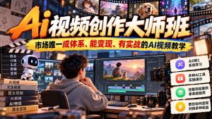 Ai视频创作大师班，市场唯一成体系、能变现、有实战的AI视频教学（更新2026）|淘骐网赚资源库