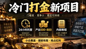 冷门打金新项目,24小时托管,产出500-800,内部教程【揭秘】|淘骐网赚资源库