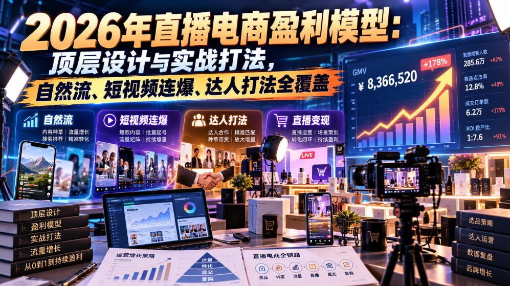 2026年直播电商盈利模型：顶层设计与实战打法，自然流、短视频连爆、达人打法全覆盖|淘骐网赚资源库