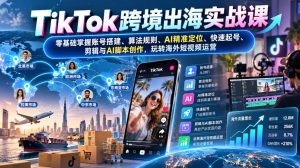 TikTok跨境出海实战课:零基础掌握账号搭建、算法规则、AI精准定位、快速起号、剪辑与AI脚本创作,玩转海外短视频运营|淘骐网赚资源库