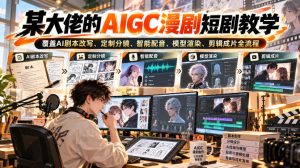 某大佬的AIGC漫剧短剧教学,覆盖AI剧本改写、定制分镜、智能配音、模型渲染、剪辑成片全流程|淘骐网赚资源库