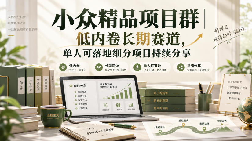 小众精品项目群|低内卷长期赛道,单人可落地细分项目持续分享