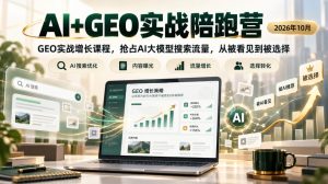 AI+GEO实战陪跑营2026年10月,GEO实战增长课程,抢占AI大模型搜索流量,从被看见到被选择|淘骐网赚资源库