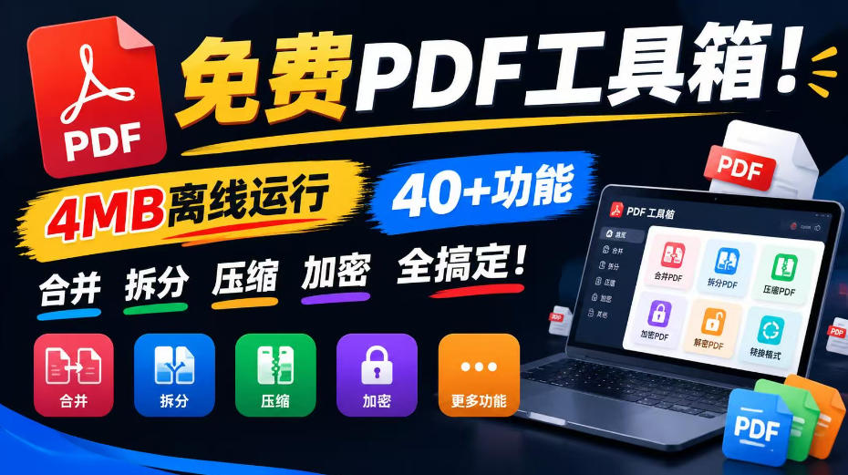 免费PDF工具箱！4MB离线运行，40+功能，合并拆分压缩加密全搞定！|淘骐网赚资源库