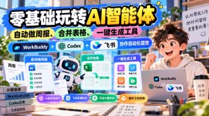 【无水印】零基础玩转AI智能体，自动做周报、合并表格、一键生成工具，WorkBuddy+Codex + 飞书协作自动化提效|淘骐网赚资源库
