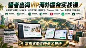 猎者出海VIP海外掘金实战课：涵盖独立站、SEO站群、AI变现、联盟营销、Pinterest引流、Fiverr接单与海外流量套利，掌握多渠道賺美金玩法|淘骐网赚资源库
