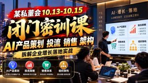 某私董会10.13-10.15闭门密训课,AI产品策划投流销售架构,拆解企业增长落地实战|淘骐网赚资源库
