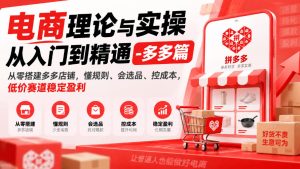 电商理论与实操从入门到精通-多多篇,从零搭建多多店铺,懂规则、会选品、控成本,低价赛道稳定盈利|淘骐网赚资源库