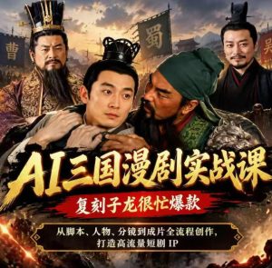 抖音14W粉博主同款AI三国漫剧实战课,复刻子龙很忙爆款,从脚本、人物、分镜到成片全流程创作,打造高流量短剧IP|淘骐网赚资源库